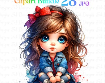 28 süße lustige Mädchen Clipart PNG Bundle, Aquarell lustige Mädchen Clipart Set, lustiges Mädchen niedlich, wunderliche Mädchen Clipart, süße lustige Mädchen, Mädchen Clipart