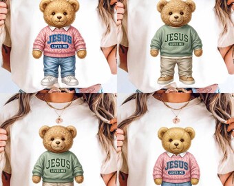 Jesus Loves Me Teddy Bear PNG, Valentine Christian Design, Cute Faith Graphic for Shirts, Religious Valentine PNG, Trendy png, Girly png