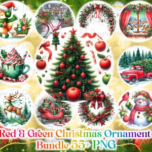 Pacote de enfeites de Natal PNG: designs de sublimação vermelhos e verdes (download digital)