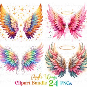 24 Angel Wings Clipart, Halo clipart, Heaven Clipart, White wings PNG, Fairy Wings, Custom Portrait, Sublimation, Planner Stickers