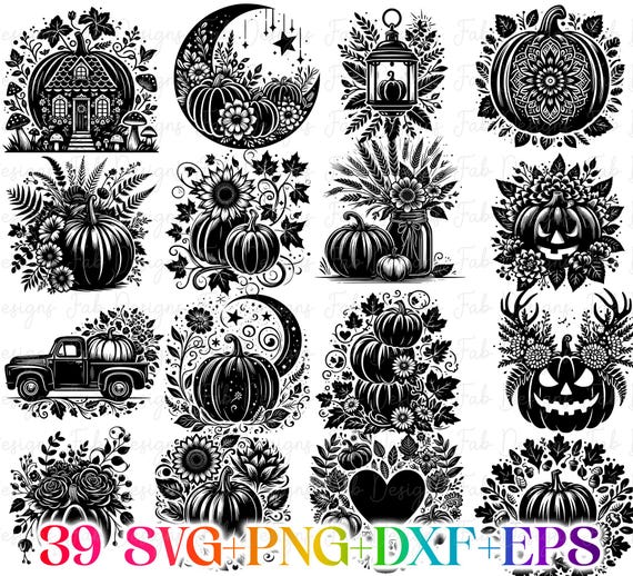 39 Halloween Pumpkin SVG Bundle, Halloween svg, Thanksgiving, Fall Svg, Png, Svg Files for Cricut, Silhouette, Sublimation Design Downloads