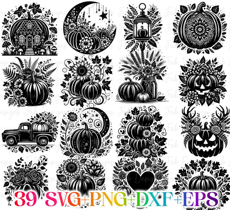 39 Halloween pumpa SVG-paket, Halloween svg, Thanksgiving, höst svg, png, svg-filer för Cricut, silhuett, sublimeringsdesign nedladdningar bild 1