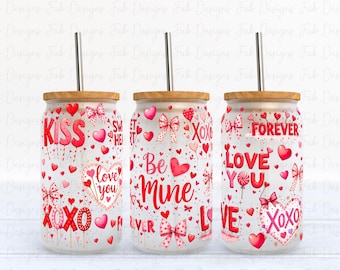Valentine Glass Can Wrap: Be Mine XOXO Design (Digital Download)