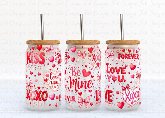 Valentine Glass Can Wrap: Be Mine XOXO Design (Digital Download)