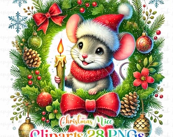Christmas Mice Clipart Bundle: Festive Holiday PNG Graphics (Digital Download, Commercial Use)