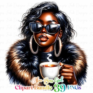 39 Boss Black Afro girl clipart bundle, Fashionable Black Girl, afro girl clipart, denim girl clipart, Boss girl Lady clipart, black girl