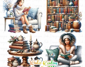 21 Clipes de Planejador de Natal, Clipes de Livros Aconchegantes de Inverno, Adesivos de Planejador de Natal, Garota que Leu no Feriado, Garota Planejadora de Cabana Cottagecore