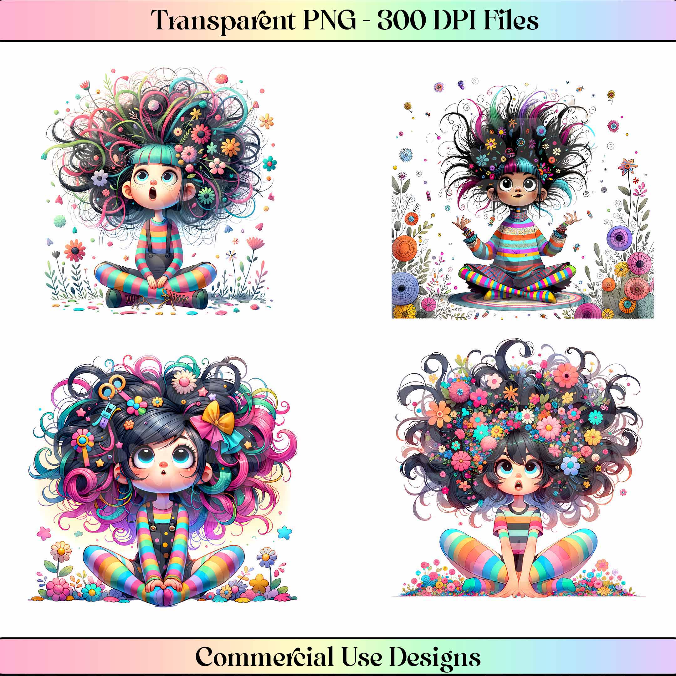 36 Cute Quirky Girl Clipart Bundle, Watercolor Quirky Girl Clipart Set ...
