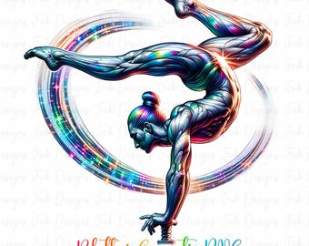 Colorful Iridescent Gymnast Png, Sublimation Design, Gymnastics Png, Rhythmic Gymnastics, T-Shirt Design, Digital Download Png, DTF Png