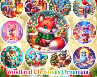 Woodland Christmas Ornament PNG Bundle: 3D Animal Designs (Digital Download
