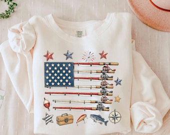 Fishing PNG: Patriotic Fishing Rod USA Flag Graphic for Fisherman Shirt, 4th of July Outdoor Digital Download