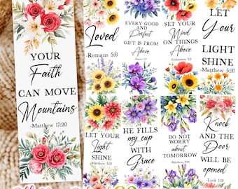 20 Bible Verse Bookmark Bundle, Printable floral bookmark, Christian Png, Inspirational Bookmark, Printable Christian Art, Bible Bookmark