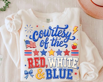 Courtesy of the red white & blue png, Fourth of July Sublimation Design, Patriotic PNG, Retro Americana Shirt Graphic, Independence Day PNG