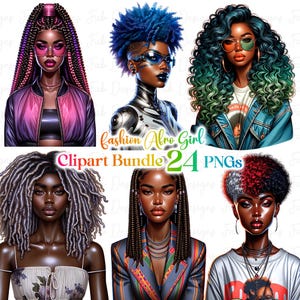 24 Fashionable Black girl clipart bundle,Fashionable Girl Graphics,afro girl clipart,denim girl clipart t,beautiful girl clipart black girl
