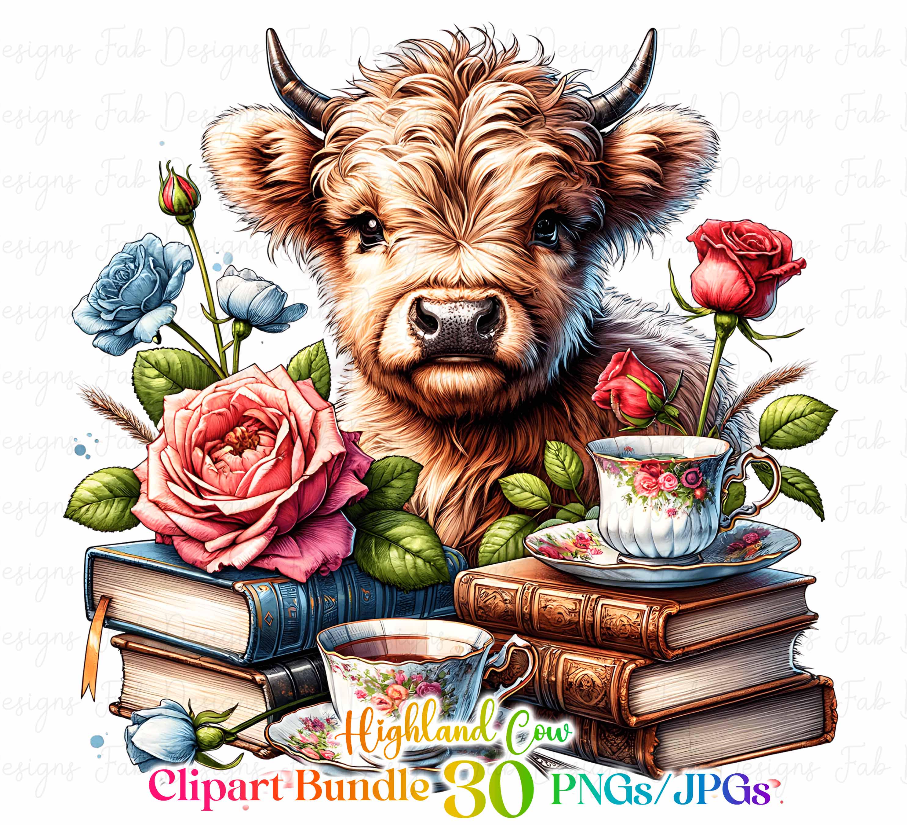 30 Highland Cow Clipart Bundle, Highland Cow Clipart PNG Scottish Cow ...