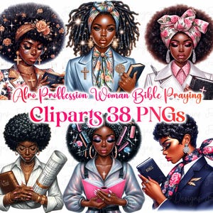 Praying Black Woman Clipart: Afro Faith, Bible Art (Digital Download)