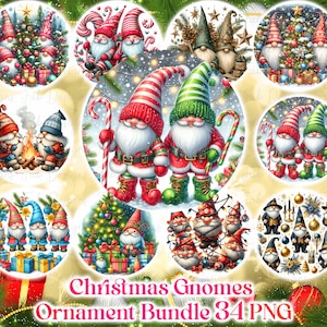 34 Gnomes Christmas Ornament Bundle PNG, Sublimation Designs, Christmas PNG Bundle, Christmas Ornament PNG Designs, Digital Download