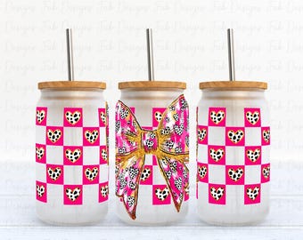 Valentine Brushstroke Pink coquette and heart 16oz Glass Can Wrap Valentine Sublimation Design, Retro Valentine PNG Wrap,Valentine PNG glass