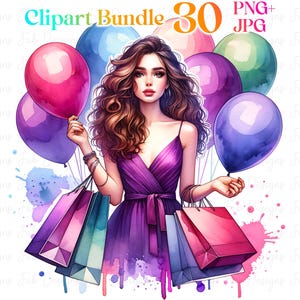 30 Boss Girl Geburtstag Clipart Bundle, Aquarell alles Gute zum Geburtstag Clipart-Set, Boss Girl Geburtstag Clipart, Geburtstag Clipart Set, Mädchen Geburtstag
