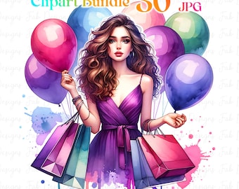 Lot de 30 cliparts anniversaire fille patron, aquarelle joyeux anniversaire Clipart ensemble, Clipart anniversaire fille patron, ensemble clipart anniversaire, anniversaire fille