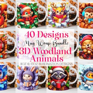 3D Woodland Christmas Animals Mug Wrap, 11 oz & 15 oz Sublimation Bundle Mug Wrap, Instant Digital Download, PNG Template 3D Mug Sublimation
