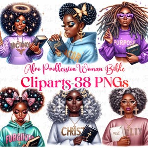 Black Afro Woman Bible Clipart: Faith & Prayer PNG (Digital Download