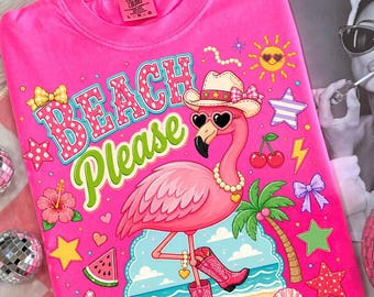 Preppy Summer PNG Viral Summer PNG Girly Beach Tee Retro flamingo summer Shirt Design Cute Summer Colorful Summer Vibes png Sublimation