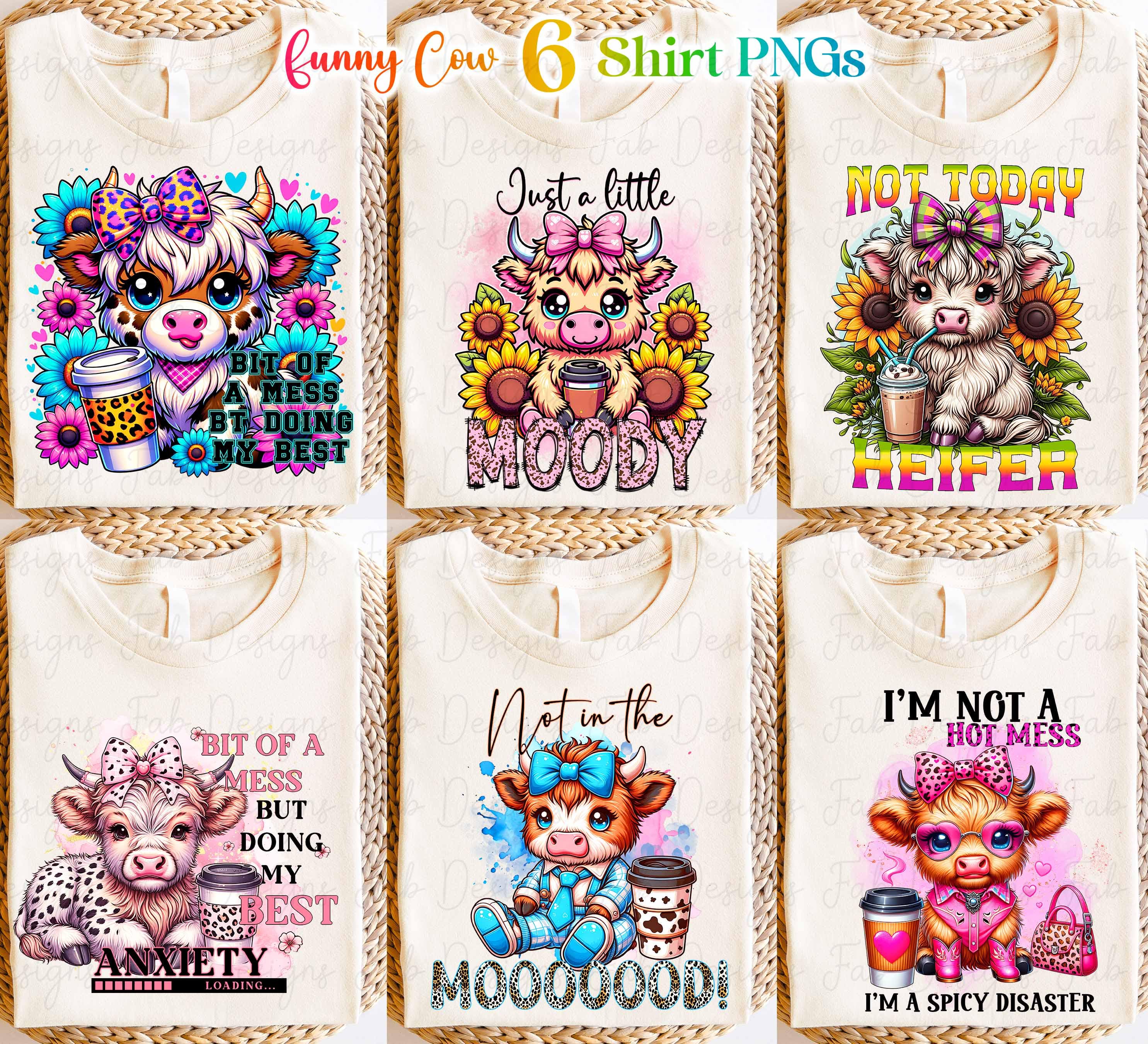 Funny Highland Cow Shirt PNGs Bundle, Funny Sarcastic Shirt PNG Bundle, Funny Sassy Highland cow Cow Shirt Design Bundle, Sarcastic Cow Png