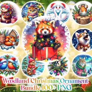 100+ Christmas Woodland animals and birds Ornament Bundle PNG, Sublimation Designs, Christmas PNG Bundle, 3D Christmas Ornament PNG Designs