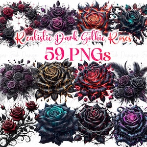 Dark Gothic Roses Clipart: 59 Floral PNG Images (Digital Download)