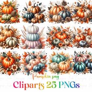 Autumn Pumpkin Sunflower Clipart Set: Thanksgiving Harvest (Digital Download