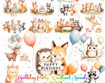 100 Woodland Animals Birthday party Clipart Woodland Animals Clipart Cute Woodland Animals PNG Nursery Animals Baby Shower Forest Animals