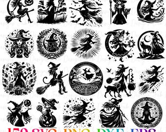 159 Spooky Witches Silhouette with Broomstick SVG, beautiful witch svg, halloween svg, witch shirt png, svg bundle, witch bundle, spooky svg