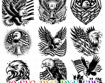 40 American Flag Eagle SVG, 4th of July SVG Bundle, Patriotic SVG, American Bald Eagle Sublimation, Usa Patriotic Svg, Eagle Design