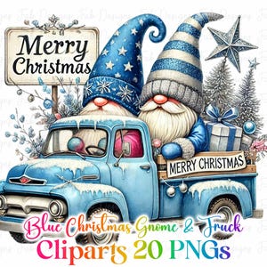 Christmas Blue Gnome Truck Clipart: Winter PNG Designs (Digital Download)