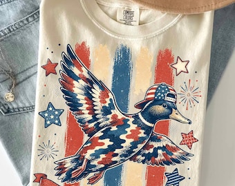 Camo Flying Mallard Duck PNG, 4th of July Patriotic Duck Hunting Sublimation Design, USA Red White Blue Digital Download