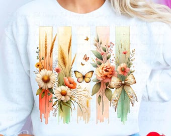 Spring Wildflowers png, Floral Brushstrokes Design, Spring Flowers, Summer png, Digital Download, PNG File, Sublimation and DTF Design