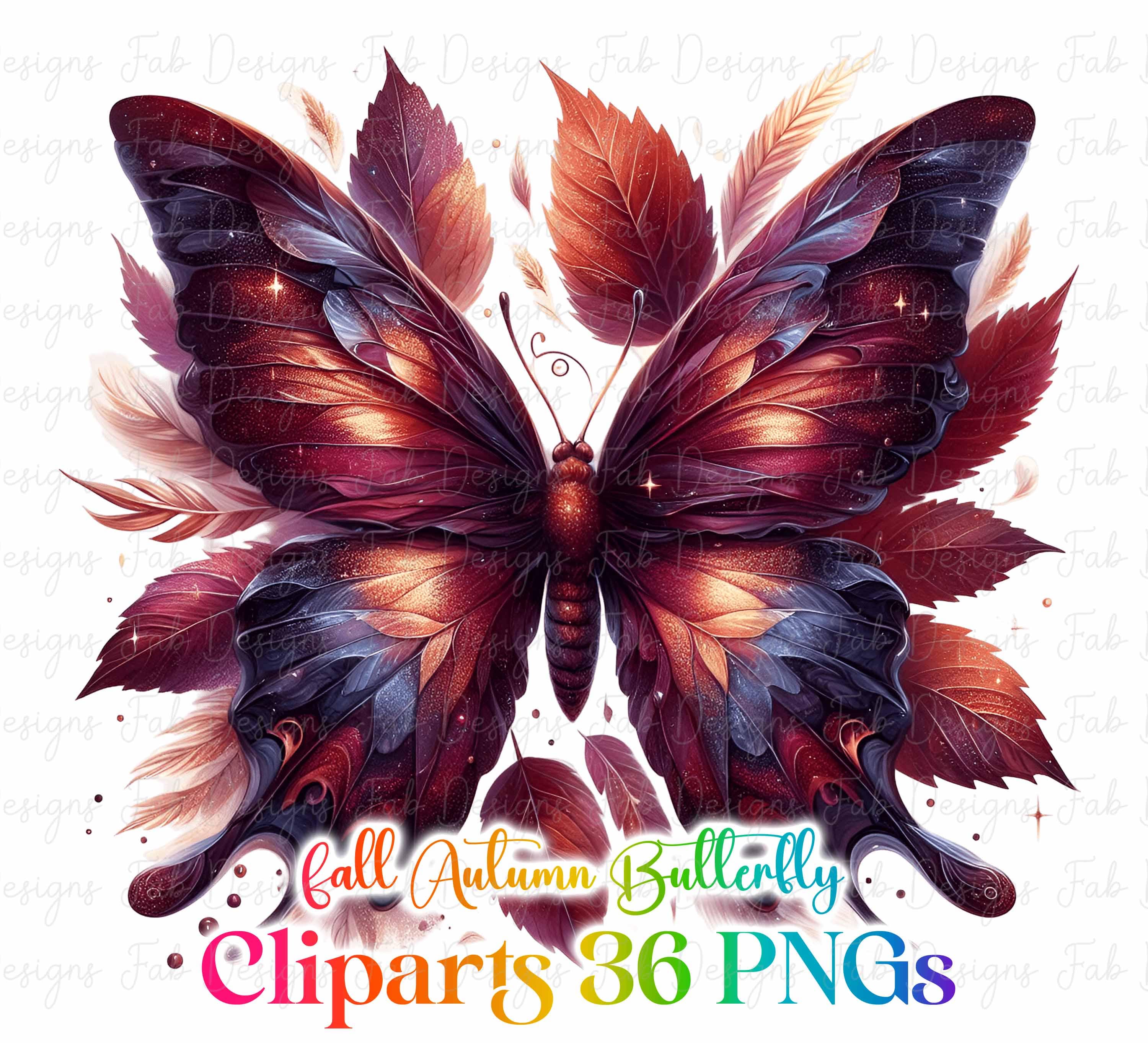 Fall Butterfly Clipart Bundle: Watercolor PNG Graphics (digital ...