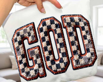 GOD PNG, Crochet Christian Checkered Png, Retro Yarn Faith Design, Blessed Jesus Quote Png, Trending Girly Bible Verse Amen Shirt Digital