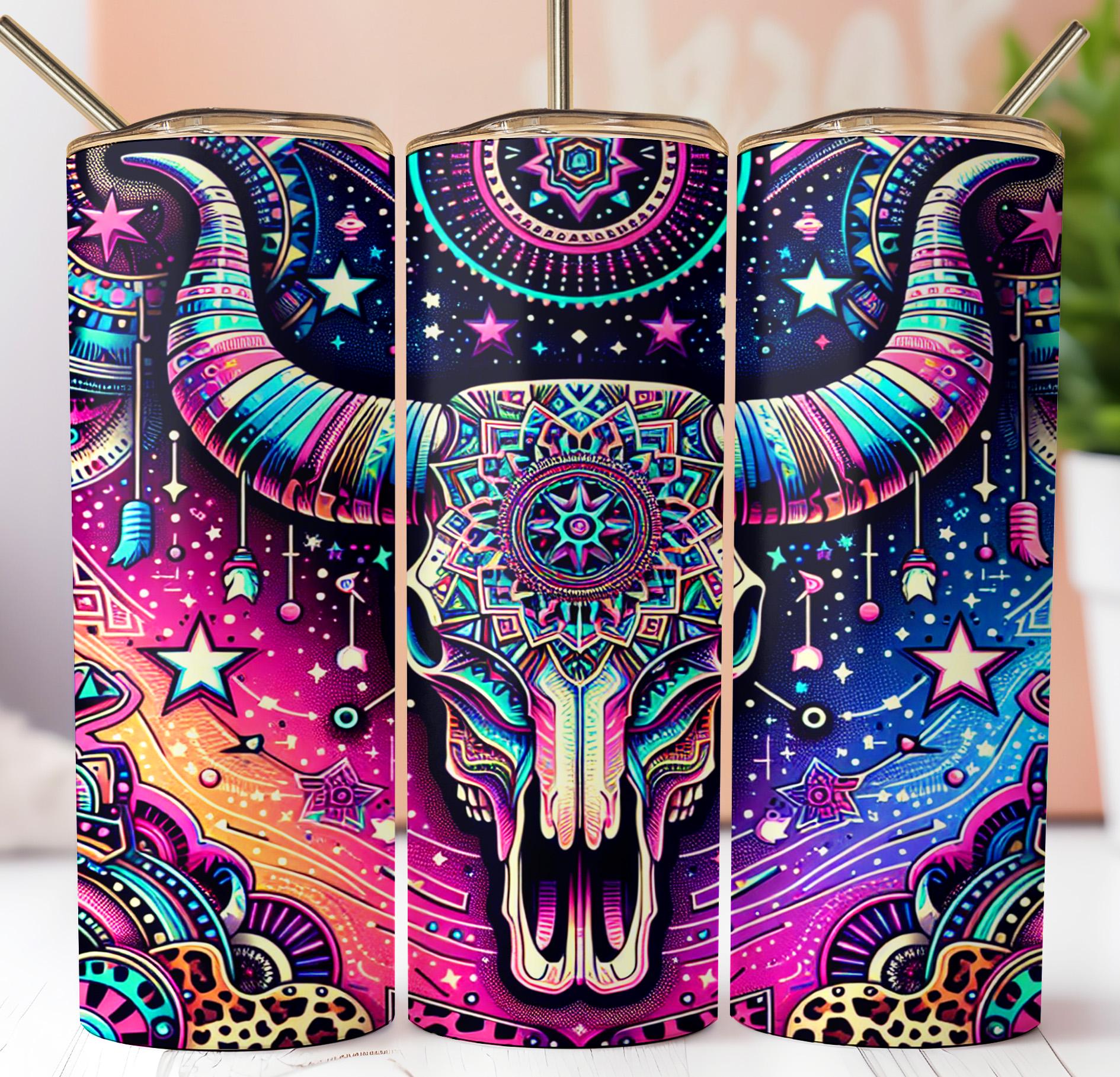 Boho Cow Skull Tumbler Wrap Bundle: Western Sublimation Design (digital ...