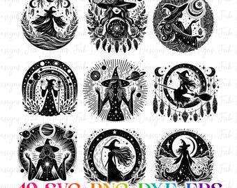 Witch Celestial SVG Bundle: Boho Halloween Clipart (Digital Download)