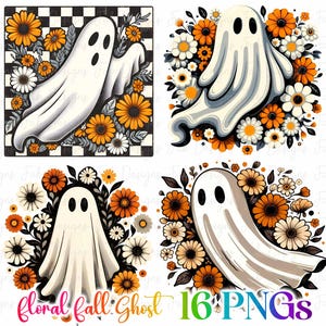 Floral Halloween Ghost PNG: Girly Pumpkin, Boho Autumn Vibes (Digital Download)