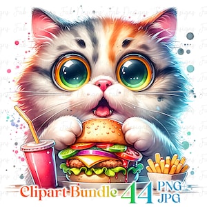 44 watercolor Funny Cute Quirky Cat Animal clipart bundle, Funny Cats bundle, Cute Animal Clipart, Watercolor Animal Clipart, Nursery Print