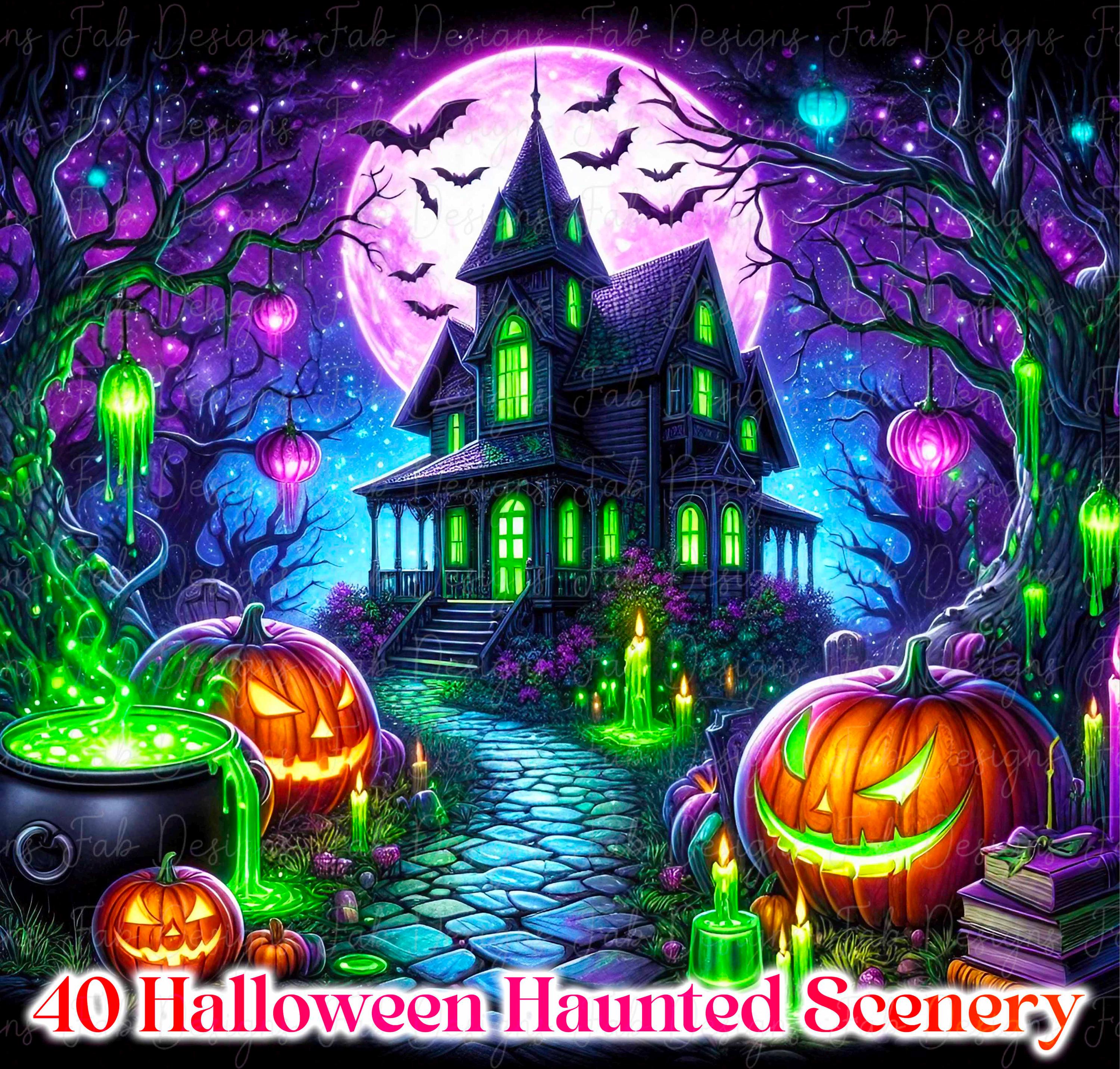 Halloween Haunted Scenery Graphics: Ghost Graveyard Illustrations ...