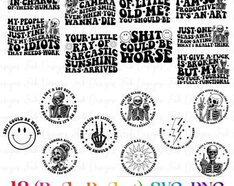 18 Snarky skulls bundle designs SVG, Adult humor svg, Sarcastic bundle svg, Funny skeleton bundle svg, skeleton svg, Sassy Bundle svg