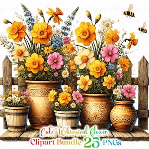 25 Cute Whimsical Flower Clipart, Row of Flowers Clipart, Floral Spring Clipart, Springtime Clipart, Spring PNGs, Scrapbook, Commercial Use