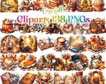 Watercolor Fall Clipart: Cozy Autumn Harvest, Pumpkin & Leaves (Digital Download)