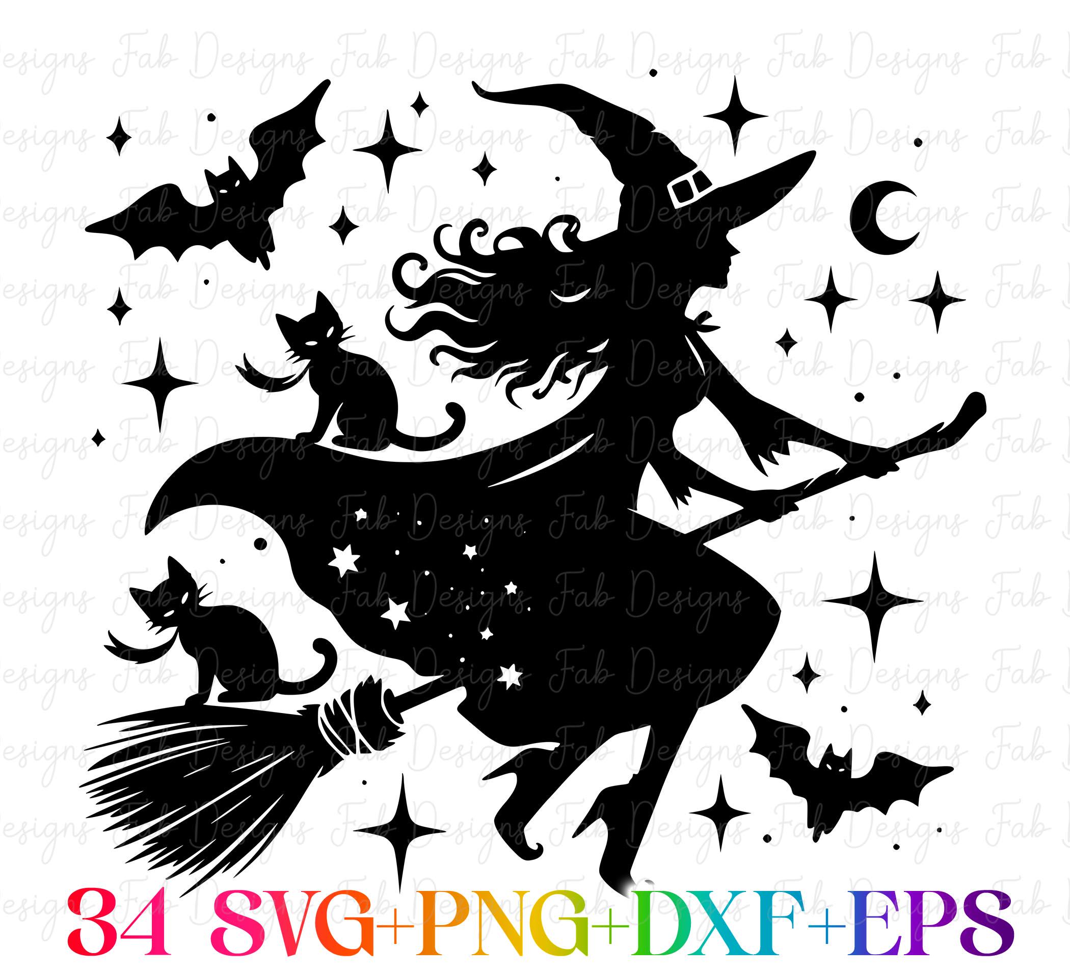 Witch Cat Celestial Boho SVG Bundle: Halloween Witch Cut Files (digital ...