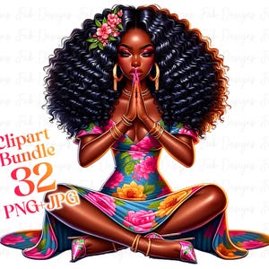 Praying Black Girl Clipart Bundle: African American Graphics (Digital Download)