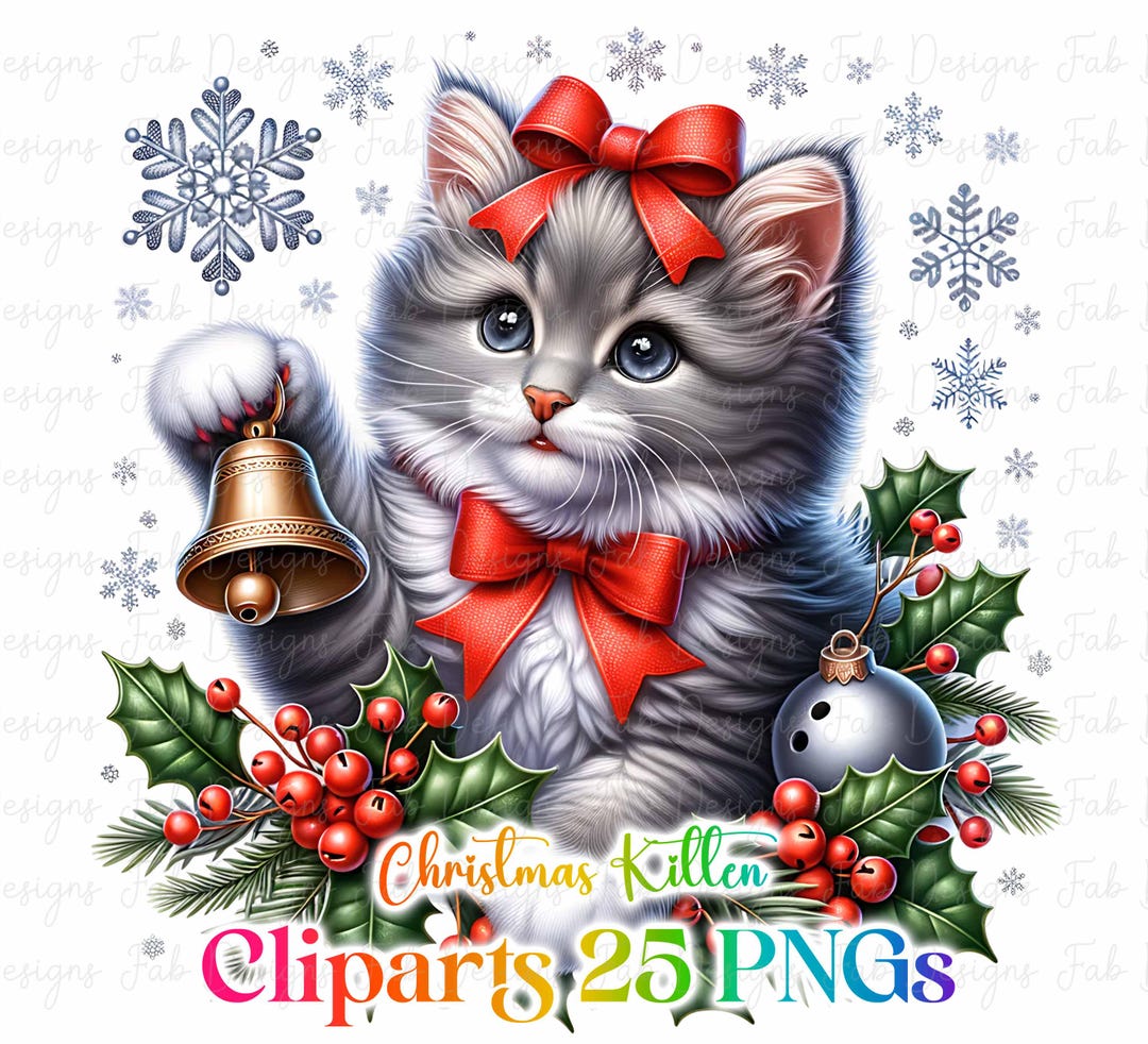 25 PNG Christmas Kitten Clipart Bundle, Set 6, Cute Christmas Cats ...